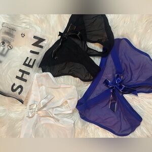 SHEIN Sheer Lingerie Trio in Black, White, and Blue